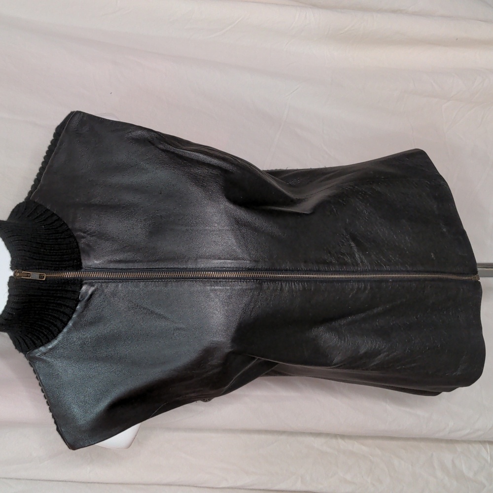 Sao Paulo Black Leather Wool Sleeveless Sweater Vest 12